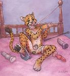 2016 anal anal_penetration anthro balls bdsm bed bondage bound chastity chastity_cage cheetah clothing collar cum cum_everywhere cum_on_body cum_on_face dildo feline fur handcuffs hindpaw leash male mammal messy on_bed open_mouth paws penetration penis riding_crop sex_toy shackles sicklyhypnos signature solo tongue tongue_out traditional_media_(artwork) underwear vibrator vibrator_on_penis whip 