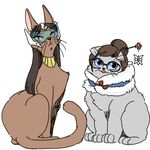  animalization beads black_eyes blue_sclera brown_cat brown_fur brown_hair cat cat_focus choker clothed_animal collar flat_color fluffy full_body fur_collar glasses grey_cat grey_fur hair_bun hair_ornament hair_stick hatching_(texture) lillu long_hair lowres mei_(overwatch) no_humans overwatch scarf simple_background sketch slit_pupils symmetra_(overwatch) visor whiskers white_background 