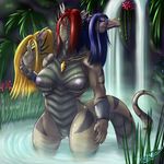  anthro areola breasts fatchaos female hydra inviting jungle keltra looking_at_viewer nipples nude pussy ruuscha scalie sibling sinici sisters slit smile water wet 