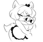  :3 anthro apron big_breasts black_and_white blush bow breasts cat cleavage clothed clothing eyes_closed feline gats mammal monochrome sugar_(gats) sweat 