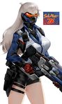  genderswap_(mtf) gloves gun long_hair mask overwatch scar shorts soldier:_76_(overwatch) solo weapon white_hair 