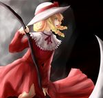  ao-shiba blonde_hair drill_hair elly hat hat_ribbon holding holding_scythe open_mouth profile ribbon scythe solo touhou touhou_(pc-98) yellow_eyes 