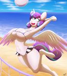  2016 anthro beach big_breasts bikini breasts cleavage clothed clothing equine erect_nipples female flurry_heart_(mlp) friendship_is_magic horn huge_breasts mammal my_little_pony nipple_bulge nipples replica_(artist) seaside side_boob skimpy solo swimsuit under_boob winged_unicorn wings 