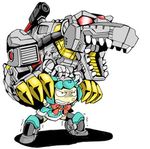  1girl android autobot glowing grimlock kamizono_(spookyhouse) little_helper_(tflh) lowres machinery mecha no_humans open_mouth original robot transformers tyrannosaurus_rex 