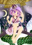  adapted_costume barefoot bowl crescent frills gplnbeat highres open_mouth purple_eyes purple_hair short_hair solo sukuna_shinmyoumaru touhou 