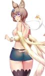  animal_ears ass bangs bare_back bare_shoulders belt blue_eyes blush bob_cut bracelet breasts brown_hair butt_crack cape detached_sleeves erune eyebrows eyebrows_visible_through_hair from_behind fur_trim granblue_fantasy hair_between_eyes hair_ornament halterneck hand_up highres jewelry kawase_seiki looking_at_viewer looking_back medium_breasts microskirt open_mouth revealing_clothes see-through short_hair shoulder_blades sideboob skirt solo sutera_(granblue_fantasy) thighhighs thighs wrist_cuffs 