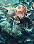  anchor_symbol bad_id bad_pixiv_id black_gloves blonde_hair blue_eyes capelet celtic_knot enu_0426 gloves graf_zeppelin_(kantai_collection) hat highres kantai_collection necktie pantyhose peaked_cap pleated_skirt shirt skirt solo underwater white_hat white_shirt 