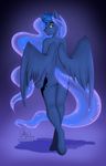  2016 anthro anthrofied butt cutie_mark equine eyelashes fairdahlia feathered_wings feathers female friendship_is_magic hair hi_res hooves horn looking_at_viewer looking_back mammal my_little_pony nude princess_luna_(mlp) rear_view solo underhoof winged_unicorn wings 