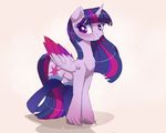  2016 blush clothing cutie_mark equine feathered_wings feathers female feral friendship_is_magic fur hair hi_res horn legwear lyra-senpai mammal multicolored_hair my_little_pony pink_background purple_eyes purple_feathers purple_fur purple_hair simple_background socks solo twilight_sparkle_(mlp) winged_unicorn wings 