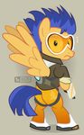  2016 clothing costume dm29 equine eyewear flash_sentry_(mlp) friendship_is_magic goggles gun male mammal my_little_pony overwatch pegasus ranged_weapon solo tracer_(overwatch) weapon wings 