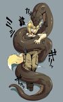  animal_ears avi-chan blonde_hair boots breast_lift breast_squeeze breasts cargo_pants clenched_teeth coiled female original snake tail vore zawa_(zawzawranran2) 