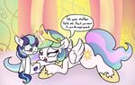  2016 age_difference bedroom_eyes blush crown cub cutie_mark dialogue duo english_text equine feathered_wings feathers female feral friendship_is_magic glowing hair half-closed_eyes horn long_hair magic male male/female mammal multicolored_hair my_little_pony older_female open_mouth penis princess_celestia_(mlp) ratiodaze seductive shining_armor_(mlp) size_difference text two_tone_hair unicorn winged_unicorn wings young younger_male 