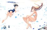  2girls animal barefoot bikini bubbles fish kimura_(ykimu) original school_swimsuit swimsuit underwater water 