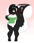  anthro apron big_breasts breasts clitoris clothing cosmicminerals female food huge_breasts mammal mostly_nude nipple_bulge obese open_mouth overweight pussy simple_background skunk solo standing wide_hips 