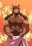  dragon flower invalid_color invalid_tag kokuhane male one_eye_closed pecs plant solo towel wink 