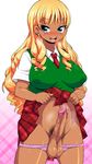 artist_request blonde_hair blue_eyes blush breasts dark_skin decensored erect_nipples erection fang futanari large_breasts long_hair open_mouth panties penis pubic_hair puffy_nipples shiny_skin skirt skirt_lift smile solo testicles tongue uncensored underwear veiny_penis 