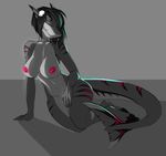  anthro areola big_breasts breasts eyes_closed female fish ghostli grey_background marine navel nipples nude shark simple_background smile solo wide_hips 