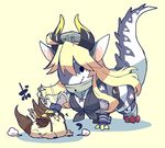  angry blonde_hair claws clothed_feral cute dragon duo eye_contact feral hair horn size_difference unknown_species 鷹月ナト（元月鷹毘） 
