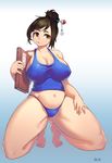  bad_id bad_pixiv_id beads book breasts brown_hair covered_nipples hair_bun hair_ornament hair_stick harry_(dudwofla) highres large_breasts mei_(overwatch) navel no_eyewear overwatch panties plump solo squatting stomach tank_top thick_thighs thighs underwear 