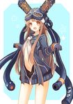 :d bad_id bad_pixiv_id brown_hair cable center_opening cowboy_shot fang gloves goggles goggles_on_head hair_flaps helmet hexagon iona_(last_period) kerchief last_period long_hair long_sleeves looking_at_viewer navel open_mouth orange_eyes sailor_collar sidelocks smile solo suzumori_uina tareme unzipped zipper 