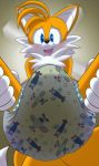  anthro blush diaper facesitting feces first_person_view foreshortening low-angle_view male messy_diaper miles_prower soiling solo sonic_(series) submissive submissive_pov xepher777 