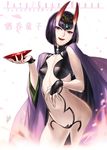  :d azusa_(hws) cup eyebrows eyebrows_visible_through_hair fangs fate/grand_order fate_(series) fingerless_gloves gloves hair_ornament horns japanese_clothes kimono looking_at_viewer navel oni oni_horns open_mouth purple_eyes purple_hair revealing_clothes sakazuki short_hair shuten_douji_(fate/grand_order) smile solo teeth 