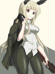  a9b_(louis814) absurdres blonde_hair commentary_request grete_m_gollob gun head_wings highres long_hair looking_at_viewer military military_uniform panties panties_under_pantyhose pantyhose parted_lips red_eyes solo underwear uniform weapon weapon_request world_witches_series 