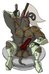  2016 abs animal_genitalia animal_humanoid anthro armor balls biceps butt canine darknut digital_media_(artwork) dog erection humanoid invalid_tag knot male mammal melee_weapon muscular muscular_male nintendo nipples nude pecs penis solo sword tanithjackal tattoo teeth the_legend_of_zelda video_games weapon wind_waker 