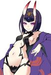  bad_id bad_pixiv_id black_hair fate/grand_order fate_(series) horns japanese_clothes kimono midriff nachisuke navel oni oni_horns purple_eyes short_hair shuten_douji_(fate/grand_order) simple_background solo white_background 