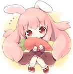  aikei_ake animal_ears bloomers blush bunny_ears carrot chibi closed_mouth dress frilled_dress frills long_hair mary_janes original pink_hair red_eyes shoes smile socks solo underwear white_legwear 