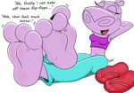  3toes anthro feet feetymcfoot_(artist) female flipflops florida foot_fetish footfetish hippopotamus mammal paws simple_background smile soles solo sweat toes 