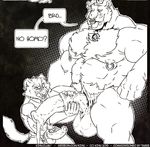 abs amulet anthro balls belly biceps big_balls big_penis body_hair bottomless bovine bulge canine cattle chest_hair clothed clothing comic cum customer dog duo english_text erection facial_piercing feline growth hair hi_res horn huge_penis humanoid_penis hybrid hyper hyper_muscles inside invalid_tag jewelry licking male mammal muscular muscular_male necklace nipples nose_piercing nude open_mouth pants partially_retracted_foreskin pecs penis piercing precum pubes rip smile store tarke text tiger tigerbull tongue tongue_out topless transformation uncut vein werelion2003 