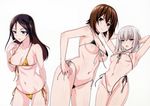  absurdres armpits arms_behind_head arms_up bikini black_hair black_wings blue_eyes brown_eyes brown_hair girls_und_panzer hand_on_hip highres itsumi_erika long_hair micro_bikini multiple_girls nishizumi_maho nonna saikawa_yusa short_hair silver_hair swimsuit white_bikini wings 