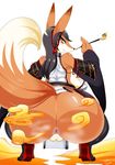  alternate_version_available anthro anus big_butt black_hair butt canine crouching detached_sleeves female fox hair hi_res looking_back mammal plump_labia presenting pussy smile solo teddy_jack uncensored yellow_eyes 