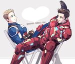  beard black_hair blonde_hair captain_america captain_america_civil_war facial_hair iron_man jo_(artist) marvel multiple_boys power_armor sitting steve_rogers superhero tony_stark 