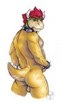  backsack balls bowser butt collar hairy horn koopa looking_at_viewer looking_back male mario_bros musclegut neverwolf nintendo nipples nude pecs pinup pose rear_view scalie shell-less signature solo spiked_bracelet spiked_collar standing video_games 