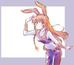  animal_ears belt bodysuit braid brown_eyes brown_hair bunny_ears bunny_girl bunny_tail cosplay highres iesupa judy_hopps judy_hopps_(cosplay) long_hair pants pouch rwby side_braid single_braid skin_tight smile solo tail uniform velvet_scarlatina vest zootopia 