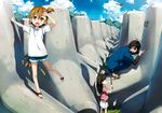  5_nenme_no_houkago animal barakamon bird black_hair blonde_hair brown_hair clouds handa_seishuu kantoku kotoishi_naru kubota_hina photoshop scan short_hair skirt sky 