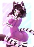  2016 anthro big_breasts big_butt blush breasts butt clothed clothing cute dancing feline female green_eyes looking_at_viewer looking_back mammal open_mouth smile solo teeth thescarletdevil thick_thighs tiger tongue 