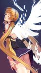  ass bare_shoulders breasts closed_eyes crusaders_quest detached_sleeves digital_dissolve dissolving from_behind halo highres long_hair low_twintails no_panties orange_hair parted_lips small_breasts solo squidsmith teresa_(crusaders_quest) thighhighs twintails very_long_hair white_legwear wings 