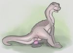  ambiguous_gender animal_genitalia cloaca cloacal_penetration cub dildo dildo_sitting dinosaur diplodocus feral internal long_neck lying on_side open_mouth penetration sauropod scalie sex_toy signature sketch solo tuke young 
