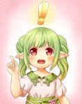  1girl bad_id bad_pixiv_id dress final_fantasy final_fantasy_xiv green_hair highres lalafell long_hair open_mouth pointy_ears red_eyes smile solo twc_(p-towaco) twintails upper_body 