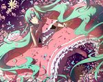  aqua_eyes aqua_hair bug butterfly capelet dress flower hair_flower hair_ornament hairclip hatsune_miku insect isumi_(yangyan) long_hair solo twintails very_long_hair vocaloid 