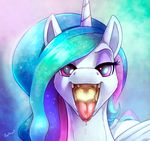  2016 drooling equine female feral friendship_is_magic fur hair half-closed_eyes horn long_hair looking_at_viewer mammal multicolored_hair my_little_pony open_mouth ponythroat princess_celestia_(mlp) saliva solo tongue tongue_out white_fur winged_unicorn wings 