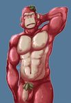  abs anthro ape balls barazoku blush flaccid flora_fauna front_view gorilla ichigori_sensei looking_at_viewer male mammal muscular navel nekketsu_gorilla_kyoushi_ichigori_sensei nipples nokemy nude pecs penis plant primate pubes rubbing_head signature solo 