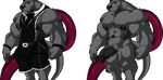  2016 abs anthro balls biceps big_muscles big_nipple big_penis bulge canine clothing cursedmarked fur glowing glowing_eyes humanoid_penis male mammal muscular muscular_male nipples nude pecs penis solo standing tentacles video_games waffle_(character) wristband 