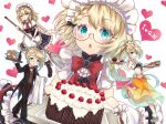  anthropomorphism apron aqua_eyes baretto bikini_top blonde_hair blush bow braids cake cherry drink food fruit g36_(girls_frontline) girls_frontline glasses gloves headdress long_hair maid ponytail short_hair 