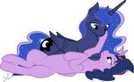  2016 90sigma absurd_res alpha_channel cutie_mark duo equine eye_contact feathered_wings feathers female feral friendship_is_magic fur hair hi_res horn lying mammal multicolored_hair my_little_pony on_back princess_luna_(mlp) purple_eyes purple_fur simple_background smile transparent_background twilight_sparkle_(mlp) winged_unicorn wings 