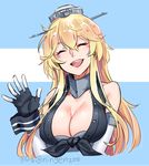  blonde_hair blue_eyes breasts cleavage elbow_gloves fingerless_gloves gloves iowa_(kantai_collection) kantai_collection ko-on_(ningen_zoo) large_breasts long_hair resizing_artifacts solo waving 