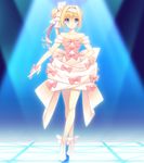  bare_shoulders blonde_hair bow breasts character_request dress eyebrows eyebrows_visible_through_hair feet full_body game_cg hair_bow highres legs light looking_at_viewer meryl_lynch nishimata_aoi otome_riron_to_sonogo_no_shuuhen:_belle_&eacute;poque otome_riron_to_sonogo_no_shuuhen:_belle_ã©poque parted_lips shoes side_bun simple_background smile solo standing suzuhira_hiro thighs 